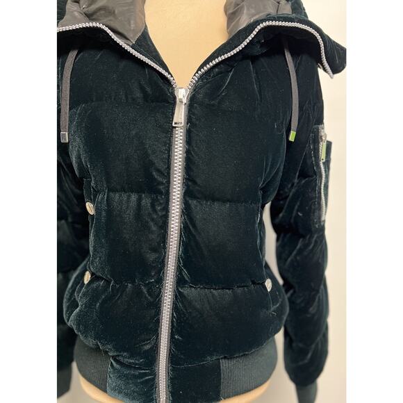 BCBGeneration Women Winter Down Velvet Puffer Coat Outerwear Emerald Green Small - Picture 10 of 16